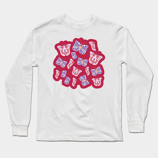 Butterflies Viva Magenta Long Sleeve T-Shirt by MitaDreamDesign